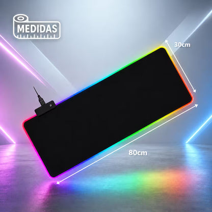 Pad Mouse Gamer RGB 80x30cm | Base Antideslizante Superficie Suave Costura Reforzada
