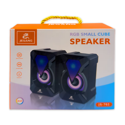 Parlantes RGB JEQANG JS-702 – Cubo Compacto | Sonido 3D Envolvente | USB 5V