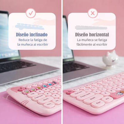 Combo Teclado Mouse GEEZER Orejas de Gato Rosado Plus - 104 Teclas 2.4G 1600 DPI Retro