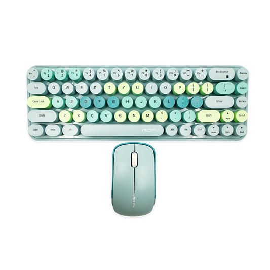 COMBO TECLADO Y MOUSE RETRO TECLAS REDONDAS -TURQUESA