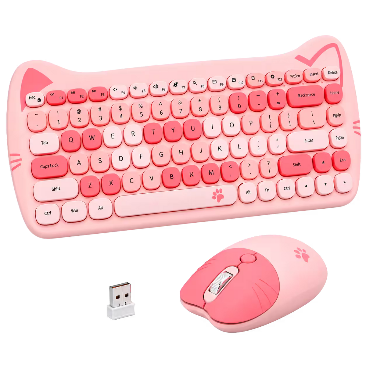 Combo Teclado + Mouse Inalámbrico GEEZER Gato Rosado – 2.4G | 1600 DPI | Silencioso | Compacto Kawaii | Plug & Play