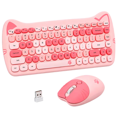 Combo Teclado + Mouse Inalámbrico GEEZER Gato Rosado – 2.4G | 1600 DPI | Silencioso | Compacto Kawaii | Plug & Play