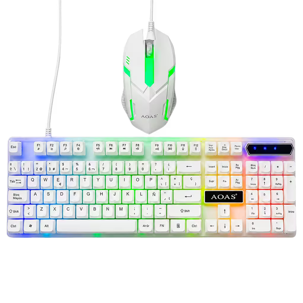 Combo Teclado y Mouse Gamer AOAS M-400 - Blanco | 104 Teclas RGB 1600 DPI USB