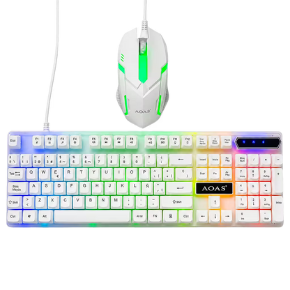 Combo Teclado y Mouse Gamer AOAS M-400 - Blanco | 104 Teclas RGB 1600 DPI USB