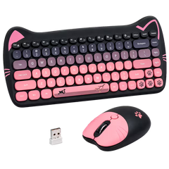 Combo Teclado + Mouse Inalámbrico GEEZER Cat Series – 84 Teclas Circulares | 2.4G | DPI Ajustable | Diseño Gatito | Plug & Play