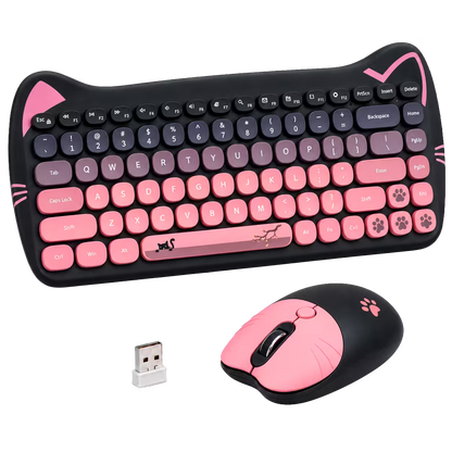 Combo Teclado + Mouse Inalámbrico GEEZER Cat Series – 84 Teclas Circulares | 2.4G | DPI Ajustable | Diseño Gatito | Plug & Play