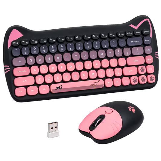 Combo Teclado + Mouse Inalámbrico GEEZER Cat Series – 84 Teclas Circulares | 2.4G | DPI Ajustable | Diseño Gatito | Plug & Play