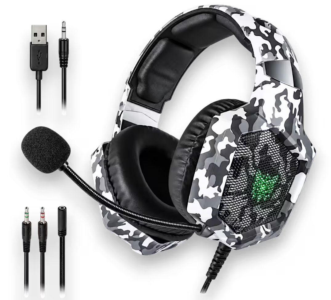 Diadema Gamer ONIKUMA K8 LED RGB Blanca Camuflada - Micró...