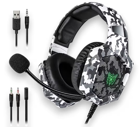 Diadema Gamer ONIKUMA K8 LED RGB Blanca Camuflada - Micró...