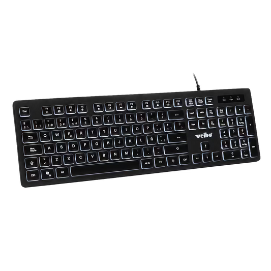 Teclado con Cable de Membrana Retroiluminado Weibo 560 – Monocromo | Teclado Numérico | USB | Español Latino.