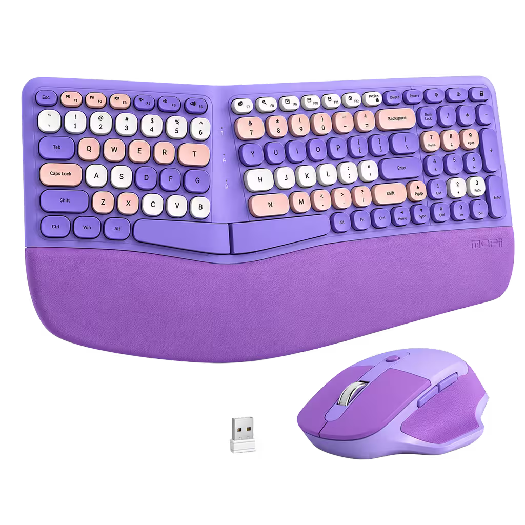 Combo Teclado y Mouse Inalámbrico Ergonómico MOFII Retro Violeta – 104 Teclas Bubble Keys | 2.4G | Para Ellas