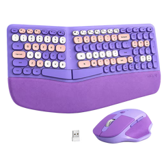 Combo Teclado y Mouse Inalámbrico Ergonómico MOFII Retro Violeta – 104 Teclas Bubble Keys | 2.4G | Para Ellas