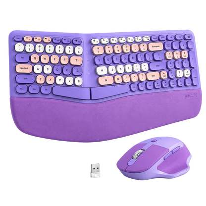 Combo Teclado y Mouse Inalámbrico Ergonómico MOFII Retro Violeta – 104 Teclas Bubble Keys | 2.4G | Para Ellas