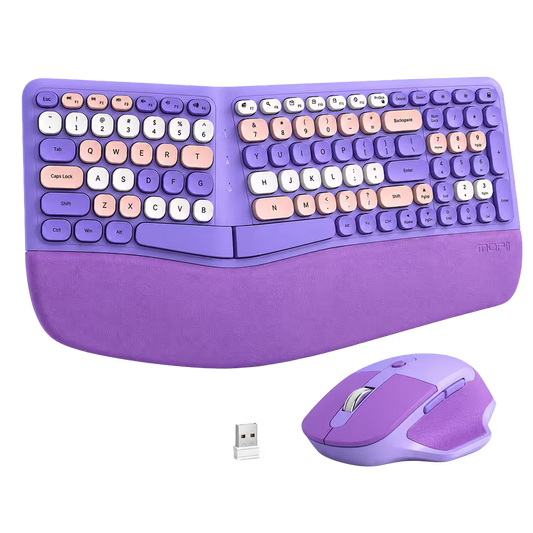 Combo Teclado y Mouse Inalámbrico Ergonómico MOFII Retro Violeta – 104 Teclas Bubble Keys | 2.4G | Para Ellas