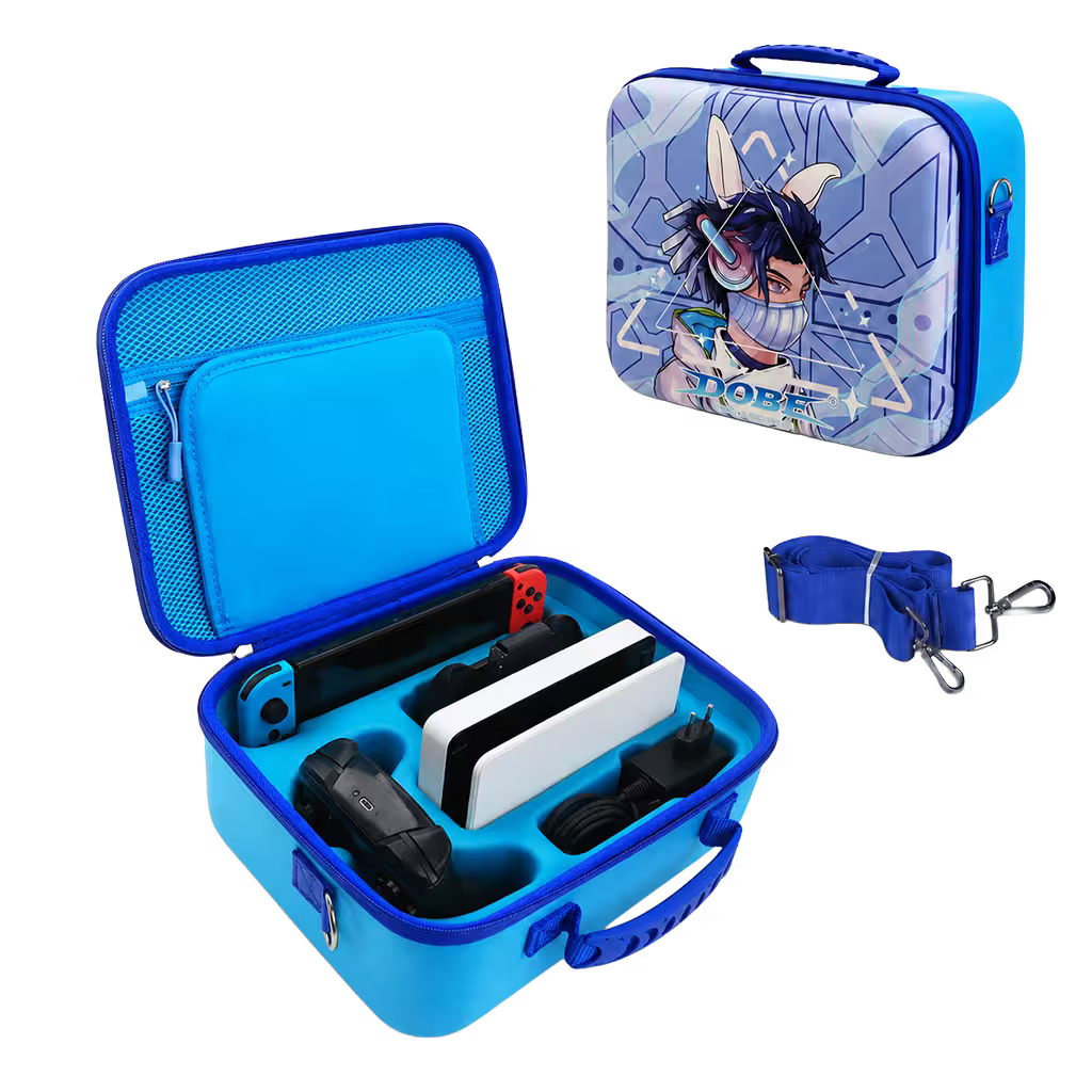 Maleta Viajera Nintendo Switch 1 y OLED – Diseño Cyberpunk Azul Eléctrico | EVA Rígida | Correa