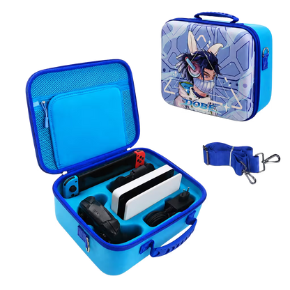 Maleta Viajera Nintendo Switch 1 y OLED – Diseño Cyberpunk Azul Eléctrico | EVA Rígida | Correa