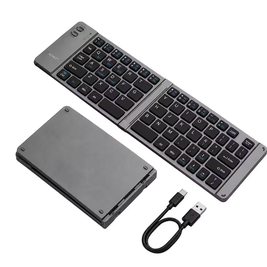 Teclado Plegable Bluetooth AOAS A-1006 Negro – Compacto | QWERTY con Ñ | BT + USB | Portátil