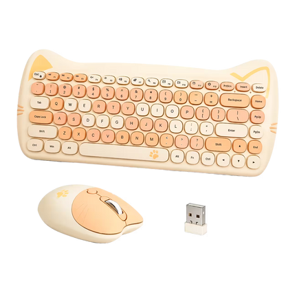 Combo Teclado + Mouse Inalámbrico GEEZER Gato Habano – 2.4G | 1600 DPI | Silencioso | Compacto Kawaii | Plug & Play