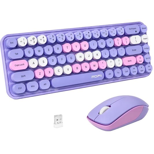 Combo Teclado y Mouse Inalámbrico MOFII Retro — Morado | 68 Teclas Redondas 2.4G Receptor Único