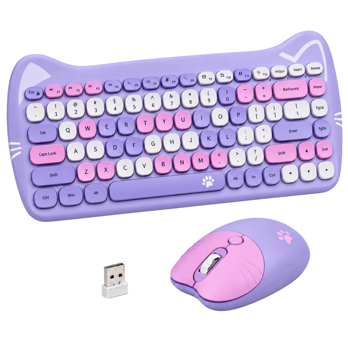 Combo Teclado + Mouse Inalámbrico GEEZER Gato Púrpura – 2.4G | 1600 DPI | Silencioso | Compacto Kawaii | Plug & Play