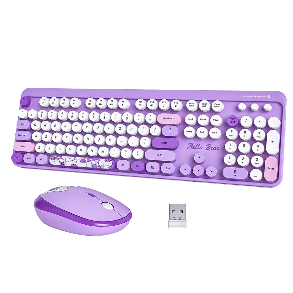 Combo Teclado y Mouse Inalámbrico Geezer Hello Bear - Morado | Mouse 800/1200/1600 DPI | 10m | 2.4G