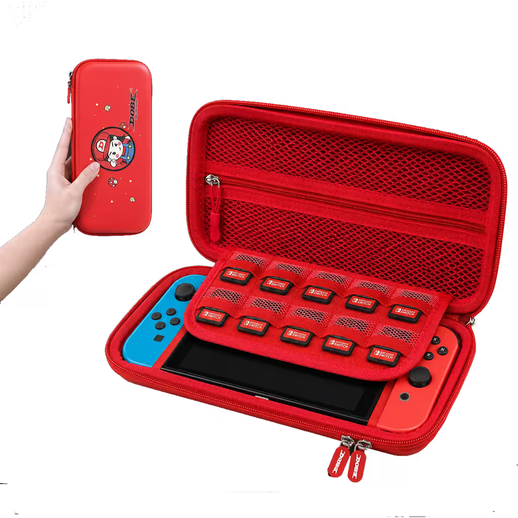 Estuche Rígido Nintendo Switch 1 y OLED – Diseño Rojo | 10 Cartuchos | Bolsillo Malla | NO Switch 2