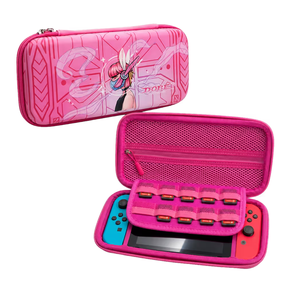 Estuche Rígido Nintendo Switch 1 y OLED – Diseño Rosa Anime | 10 Cartuchos | Bolsillo Malla | Para Ellas