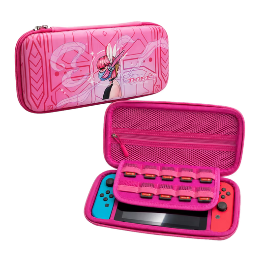 Estuche Rígido Nintendo Switch 1 y OLED – Diseño Rosa Anime | 10 Cartuchos | Bolsillo Malla | Para Ellas