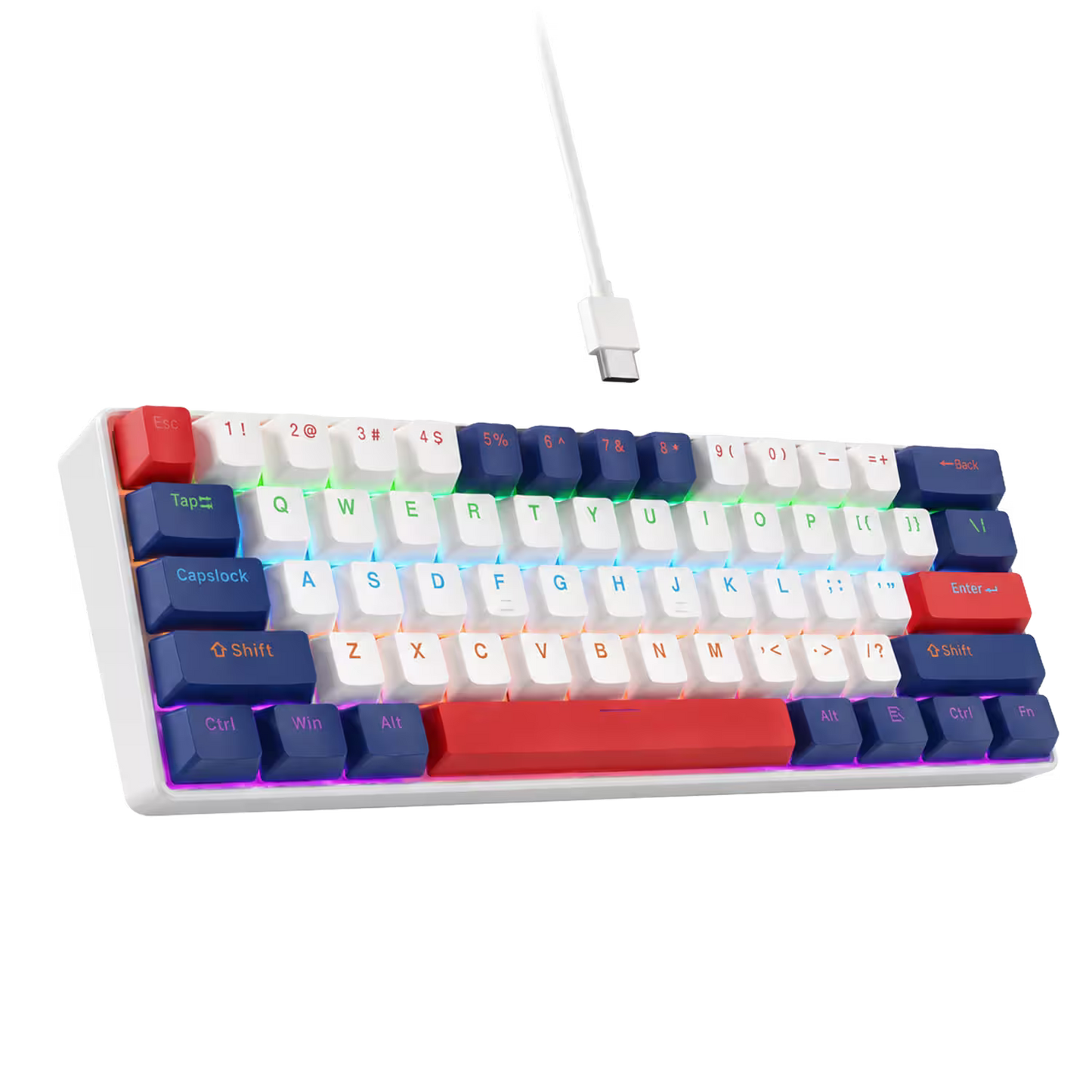 Teclado Mecánico T-Wolf T60 60% – Switch Azul | Keycaps Double-Shot | RGB 18 Efectos | Anti-Ghosting | USB-C Desmontable