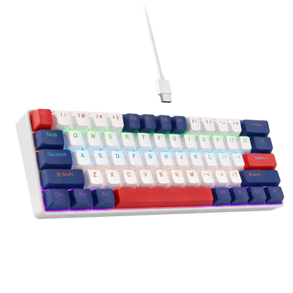 Teclado Mecánico T-Wolf T60 60% – Switch Azul | Keycaps Double-Shot | RGB 18 Efectos | Anti-Ghosting | USB-C Desmontable