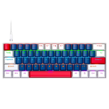 Teclado Mecánico T-Wolf T60 60% RGB  Azul-Blanco - Switches Azules Anti-Ghosting USB-C