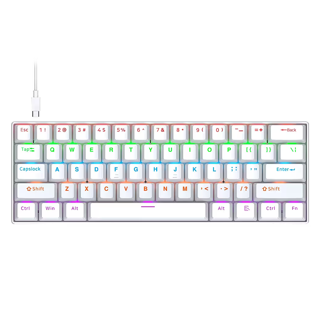 Teclado Mecánico T-Wolf T60 60% RGB Blanco - Switches Azules Anti-Ghosting USB-C