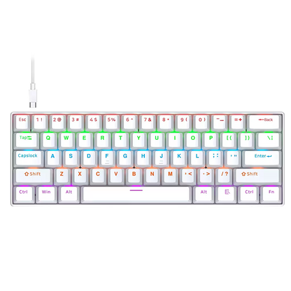 Teclado Mecánico T-Wolf T60 60% RGB Blanco - Switches Azules Anti-Ghosting USB-C