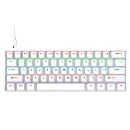 Teclado Mecánico T-Wolf T60 60% RGB Blanco - Switches Azules Anti-Ghosting USB-C