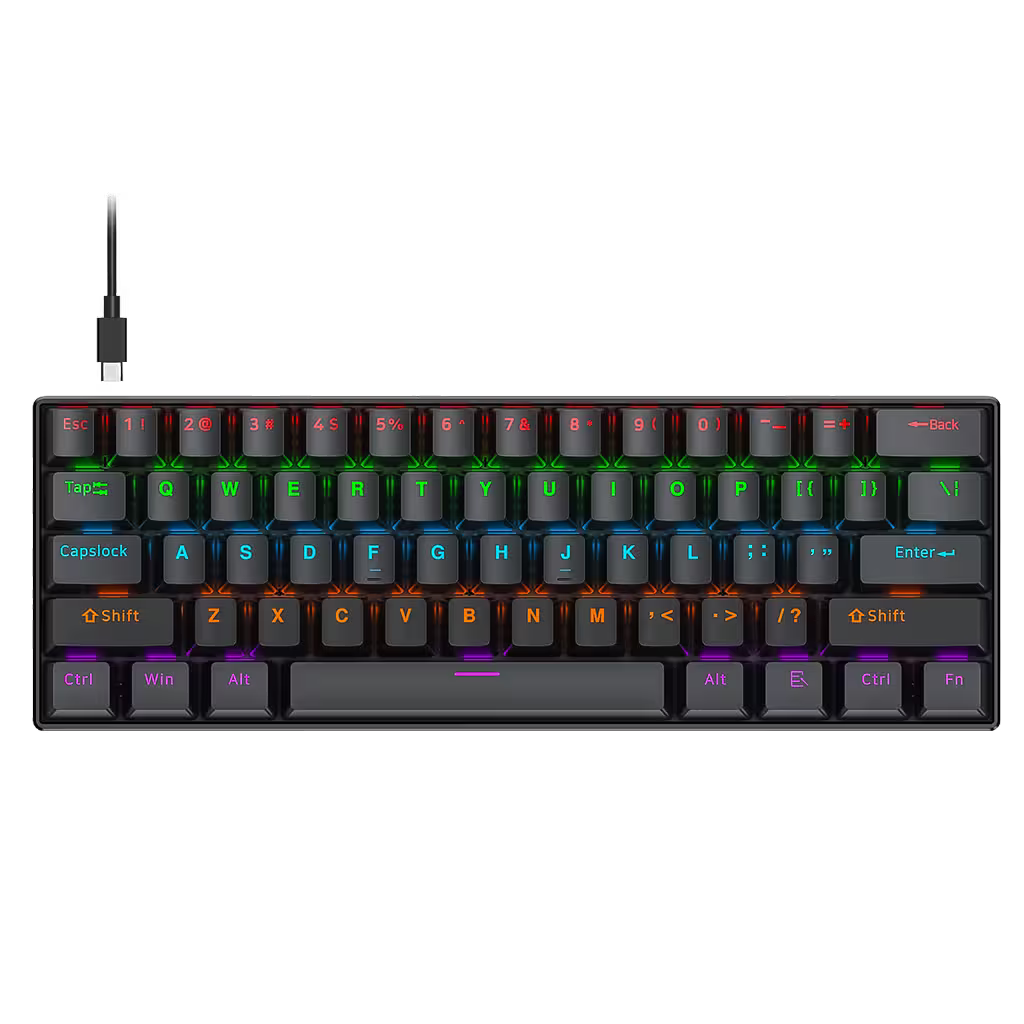 Teclado Mecánico T-Wolf T60 60% RGB Negro - Switches Azules Anti-Ghosting USB-C