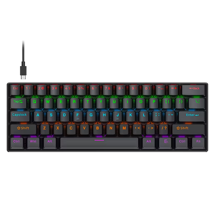 Teclado Mecánico T-Wolf T60 60% RGB Negro - Switches Azules Anti-Ghosting USB-C