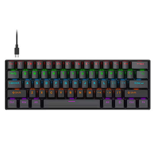 Teclado Mecánico T-Wolf T60 60% RGB Negro - Switches Azules Anti-Ghosting USB-C