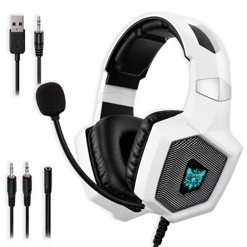 Diadema Gamer ONIKUMA K8 LED RGB Blanca - Micrófono 360°