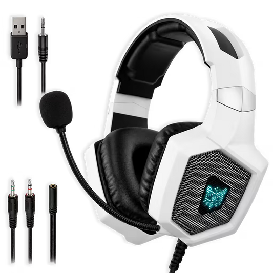 Diadema Gamer ONIKUMA K8 LED RGB Blanca - Micrófono 360°