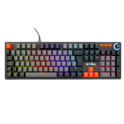 Teclado Mecánico con Cable WB-555 Gris – Switch Rojo | RGB 9 Efectos | 106 Teclas con Ñ | Anti-Ghosting | Perilla Volumen