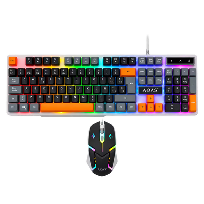 Combo Teclado y Mouse Gamer RGB AOAS A-1020 Negro USB – 104 Teclas con Ñ | DPI 800/1200/1600