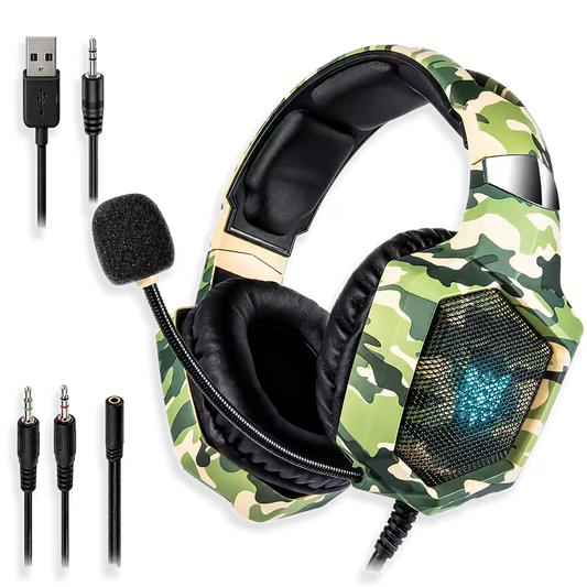 Diadema Gamer ONIKUMA K8 LED RGB Verde Camuflado - Micróf...