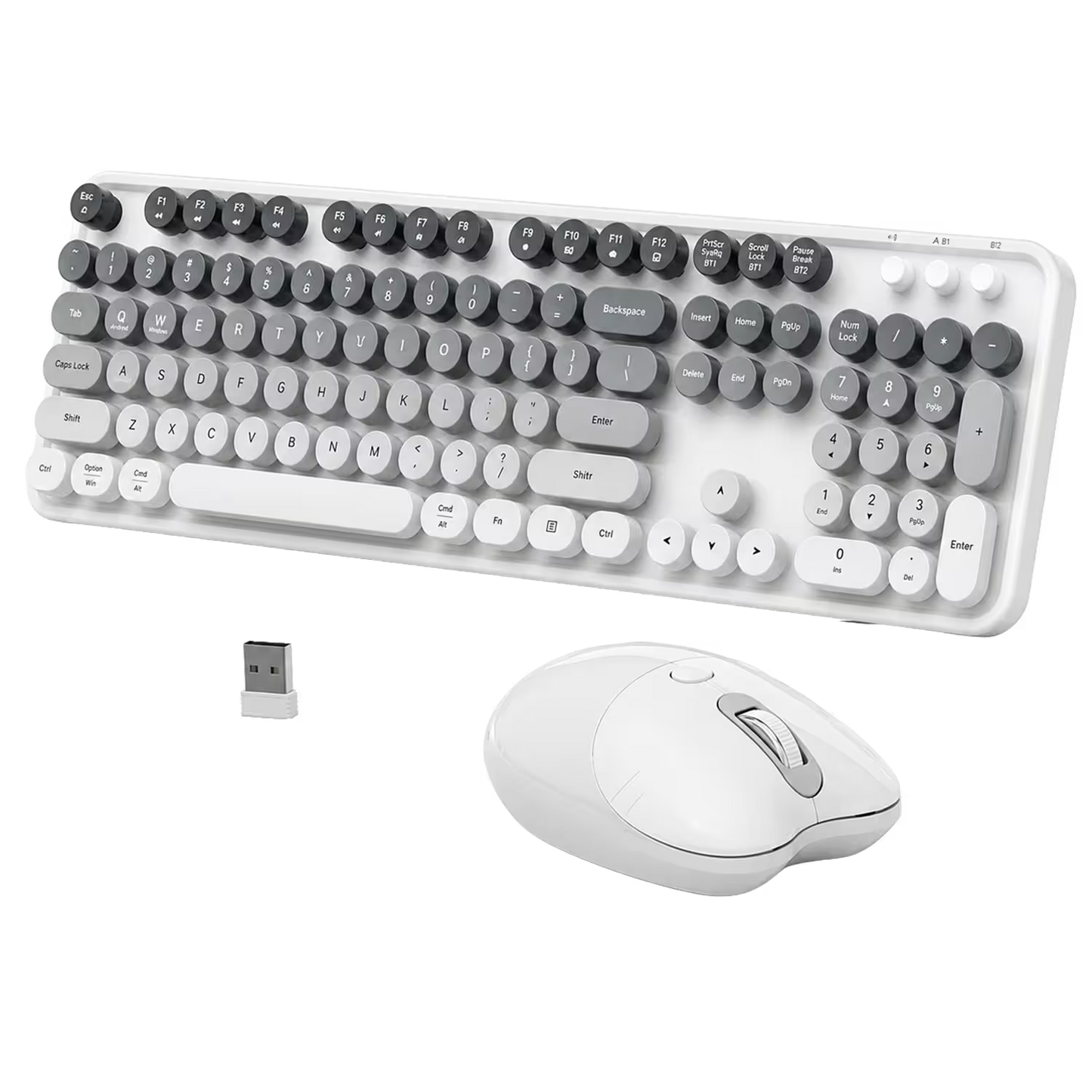 Combo Teclado y Mouse Recargable MOFii Sweet Pro – Dual Bluetooth + 2.4G | Retro Vintage Blanco-Gris | Para Ellas