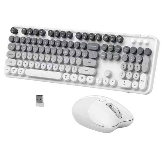 Combo Teclado y Mouse Recargable MOFii Sweet Pro – Dual Bluetooth + 2.4G | Retro Vintage Blanco-Gris