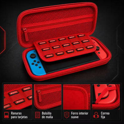 Estuche Rígido Nintendo Switch 1 y OLED – Diseño Rojo | 10 Cartuchos | Bolsillo Malla | NO Switch 2