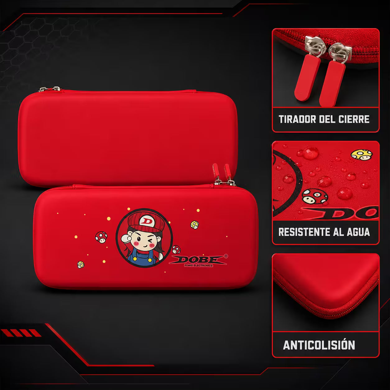 Estuche Rígido Nintendo Switch 1 y OLED – Diseño Rojo | 10 Cartuchos | Bolsillo Malla | NO Switch 2