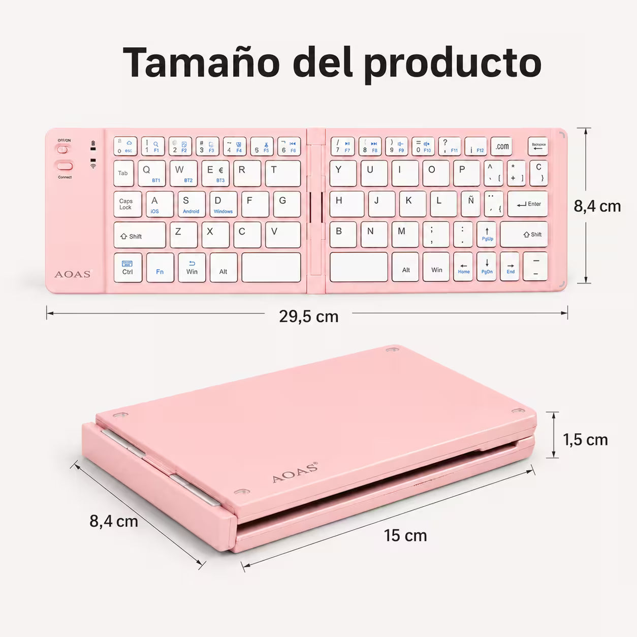 Teclado Plegable Bluetooth AOAS A-1006 Rosado - Inalámbrico Portátil QWERTY