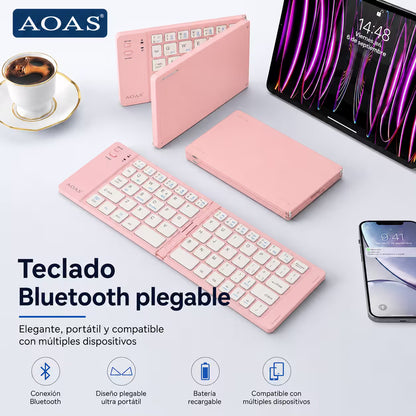 Teclado Plegable Bluetooth AOAS A-1006 Rosado - Inalámbrico Portátil QWERTY