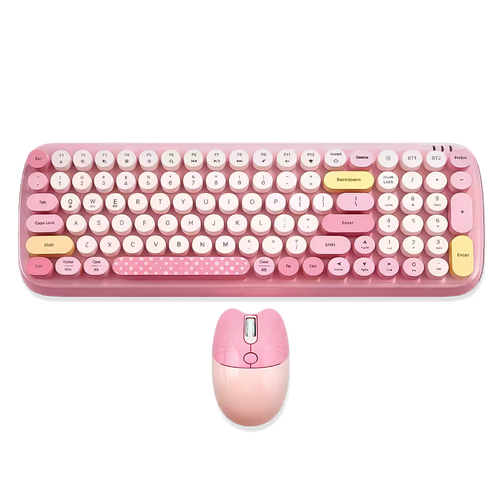 Combo Teclado y Mouse Geezer Candy Pro - Rosado | Bluetooth + 2.4G | Teclas Desmontables | DPI 800/1200/1600