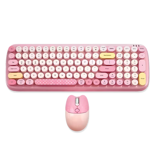 Combo Teclado y Mouse Geezer Candy Pro - Rosado | Bluetooth + 2.4G | Teclas Desmontables | DPI 800/1200/1600